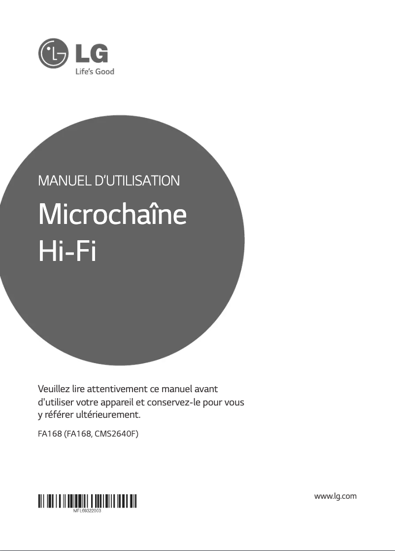 Page 1 de la notice Manuel utilisateur LG FA168