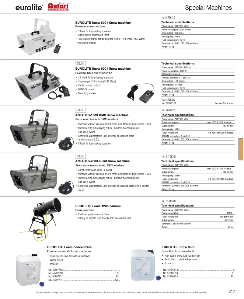 Page 1 de la notice Catalogue Eurolite Snow 5001