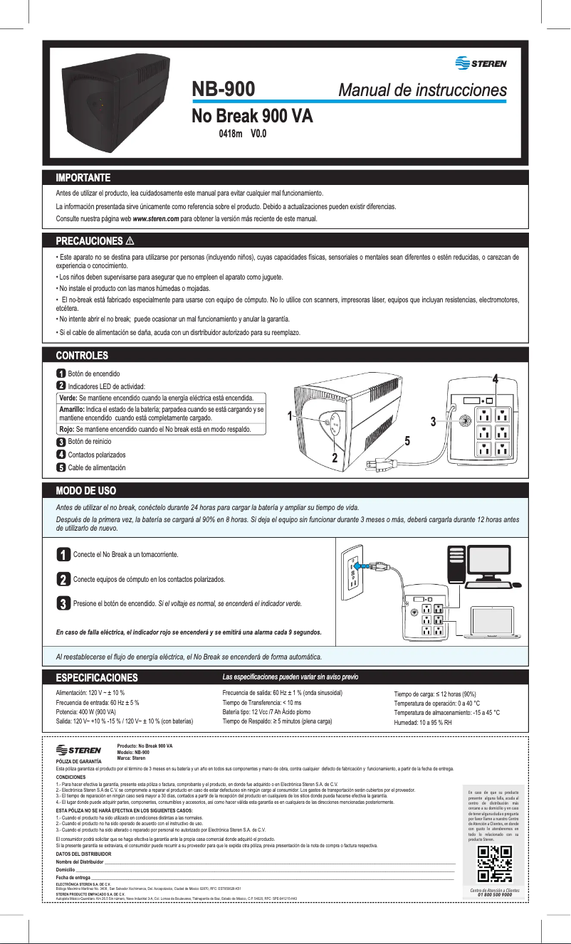Page 1 de la notice Manuel utilisateur Steren NB-900