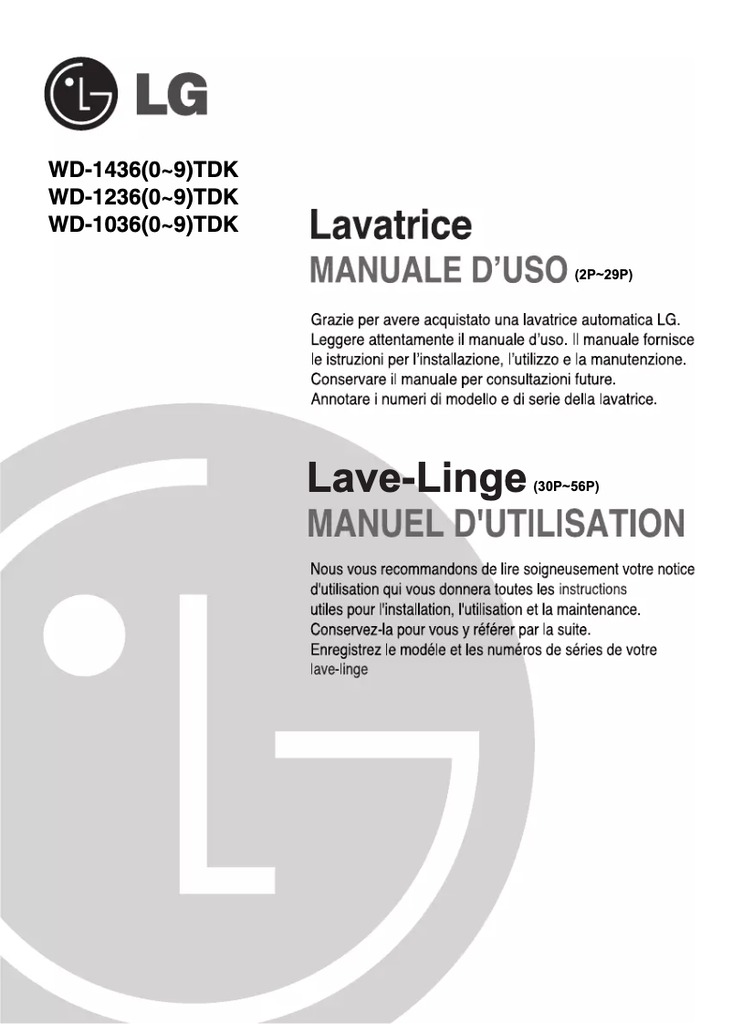 Page 1 de la notice Manuel utilisateur LG WD-14360TDK