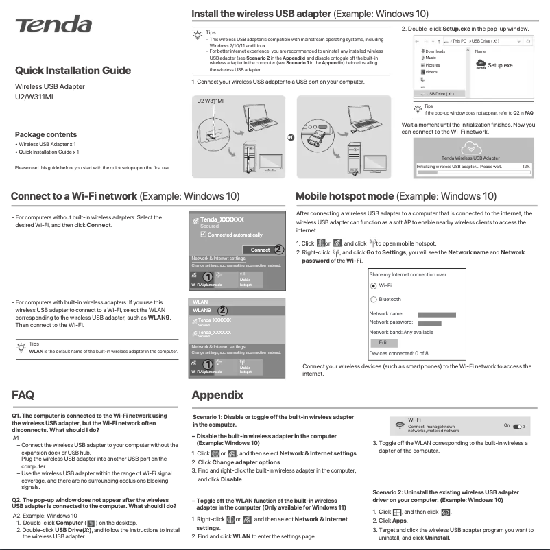 Page 1 of the manual User Manual Tenda U2 v5.0