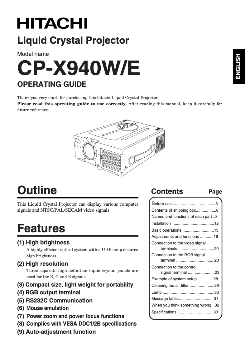 Page 1 de la notice Manuel utilisateur Hitachi CP-X960WA