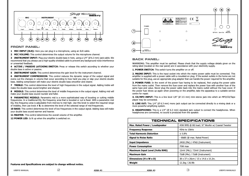 Page n°1 - Manuel utilisateur Stagg ADBA 40