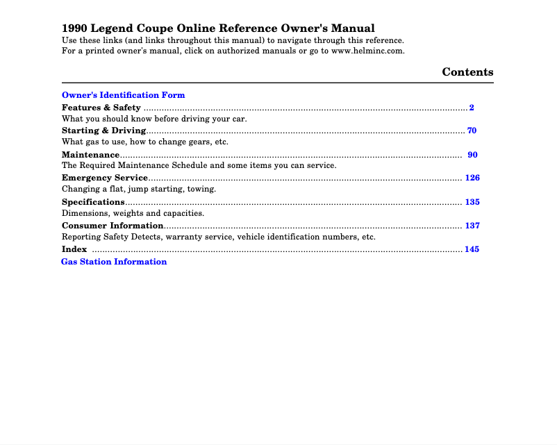 Page 1 de la notice Manuel utilisateur Acura Legend (1990)