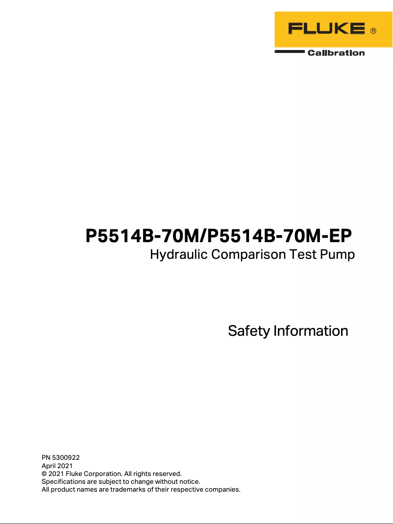 Page 1 de la notice Instructions de sécurité Fluke P5514B-70M