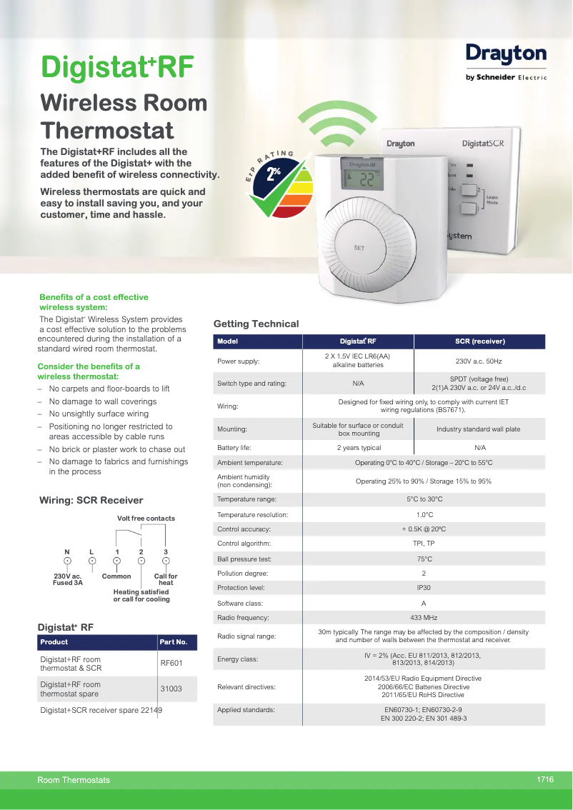 Page 1 de la notice Fiche technique Drayton Digistat+RF