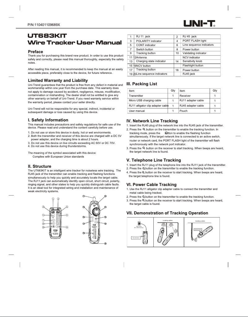 Page n°1 - Manuel utilisateur Uni-T UT683KIT