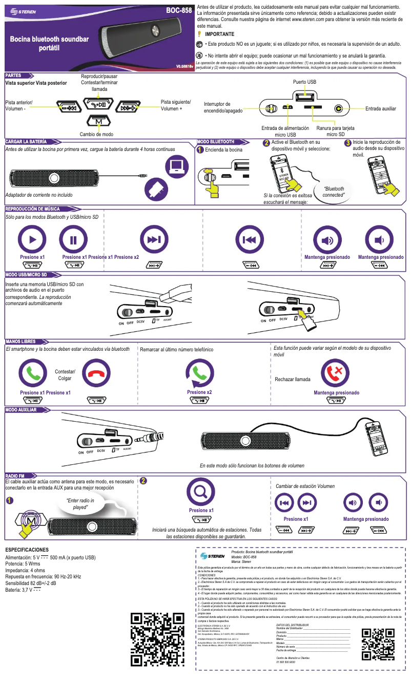 Page 1 de la notice Manuel utilisateur Steren BOC-858