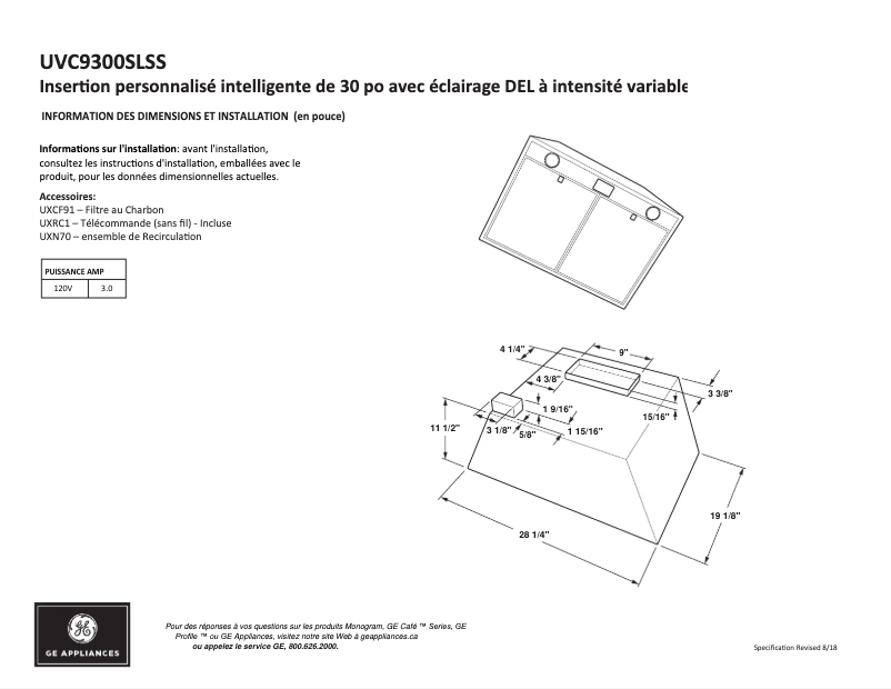 Page 1 de la notice Fiche technique Monogram UVC9300SLSS