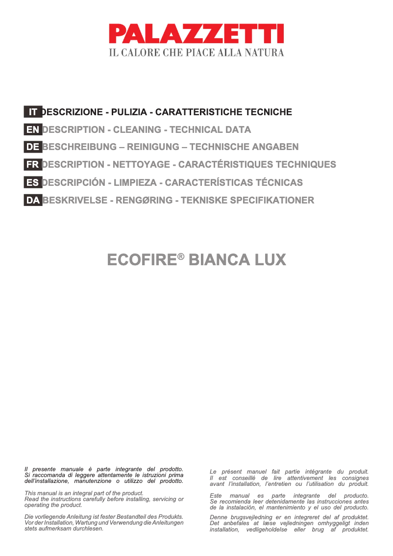 Page n°1 - Manuel utilisateur Palazzetti Ecofire Bianca Lux 12 air