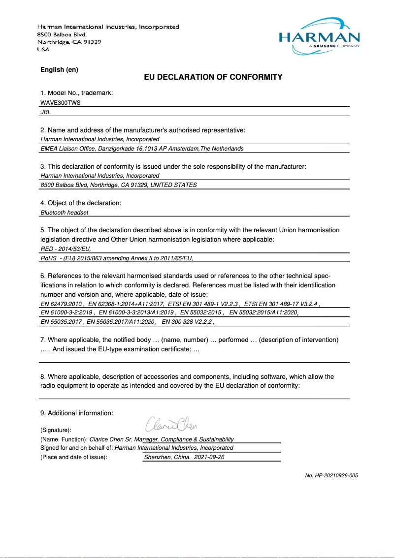Page 1 de la notice Mode d'emploi JBL Wave 300TWS