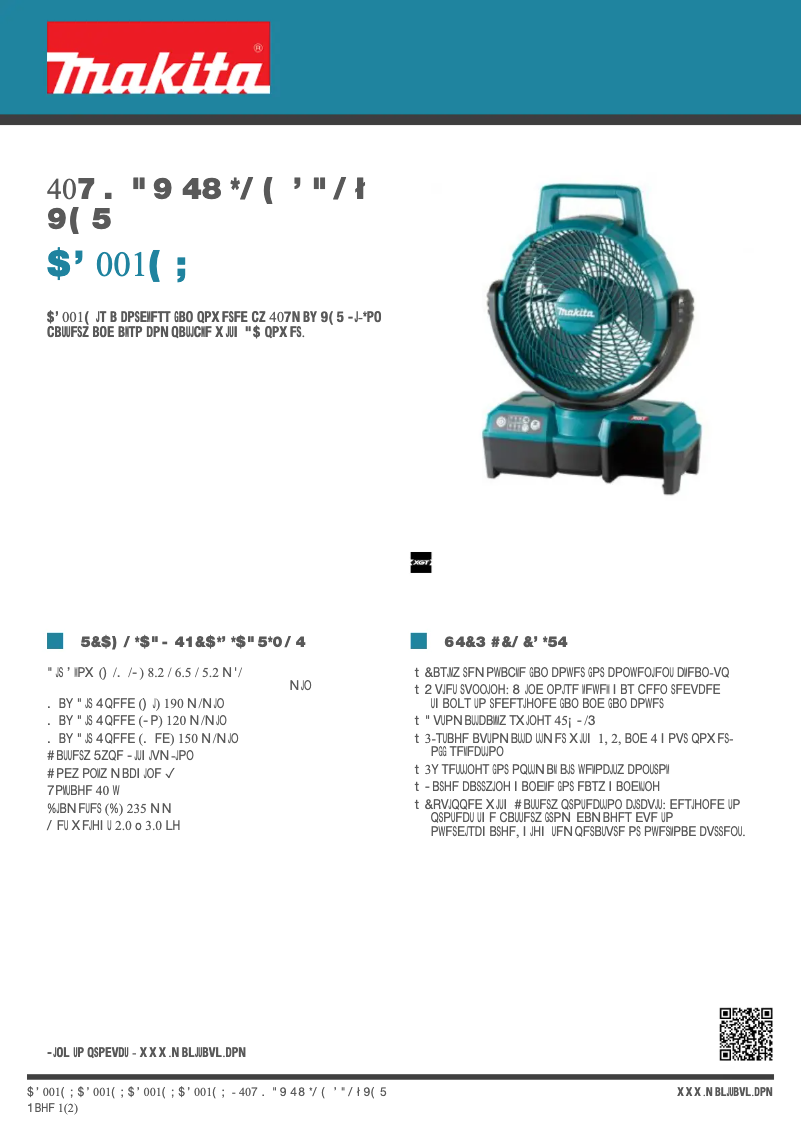 Page 1 de la notice Fiche technique Makita CF001GZ