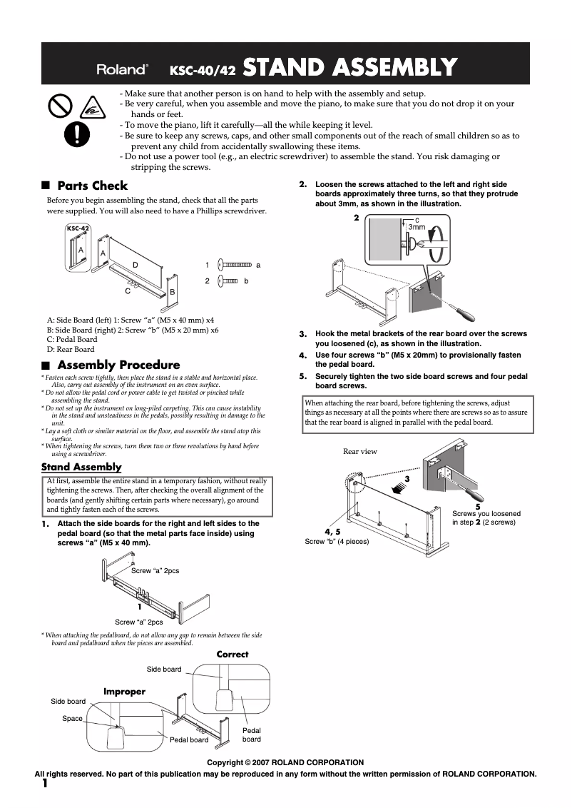 Page 1 de la notice Instructions / montage Roland HP-201