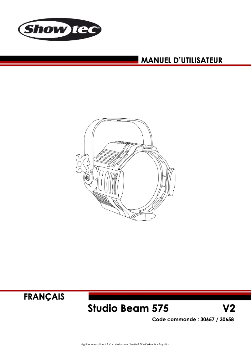 Page n°1 - Manuel utilisateur Showtec Studio Beam 575