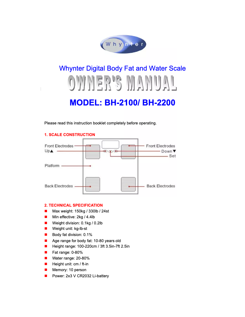 Image de la première page du manuel de l'appareil BH-2200