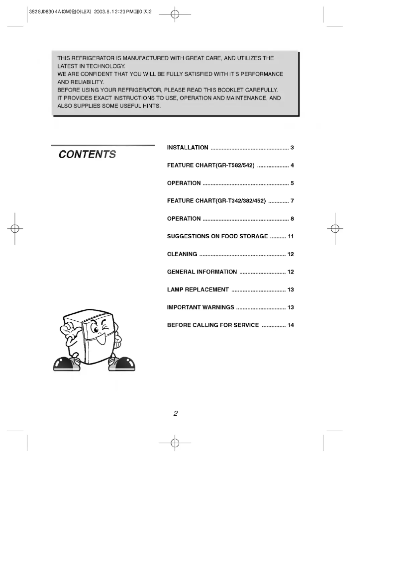 Page 1 de la notice Manuel utilisateur LG GR-T342G