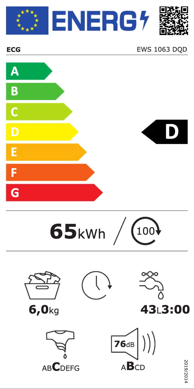 Page n°1 - Label énergétique ECG EWS 1063 DQD