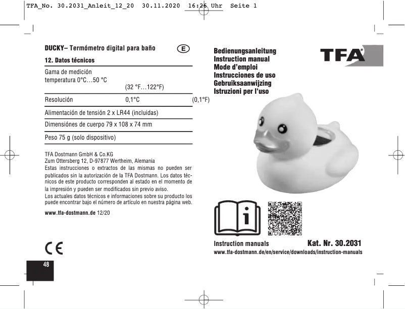 Página 1 del manual Manual de usuario TFA Ducky 30.2031.07