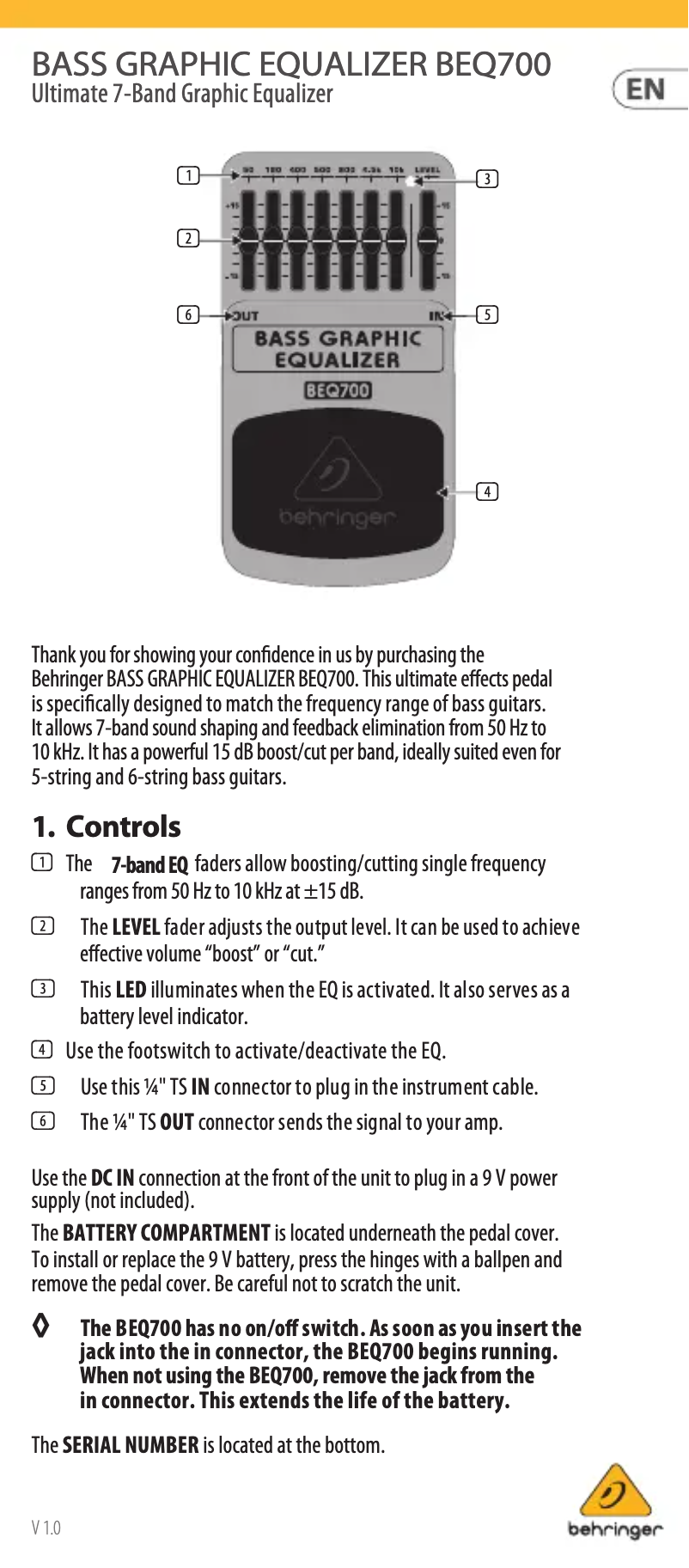 Page 1 de la notice Manuel utilisateur Behringer BEQ700