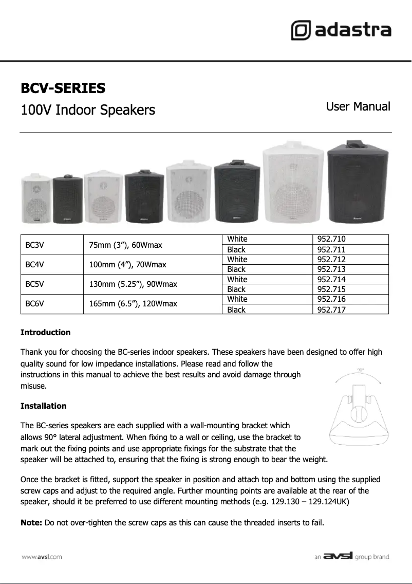 Page 1 de la notice Manuel utilisateur Adastra BC6V