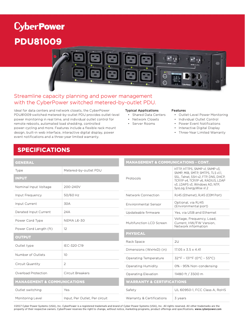 Page n°1 - Fiche technique CyberPower PDU81009
