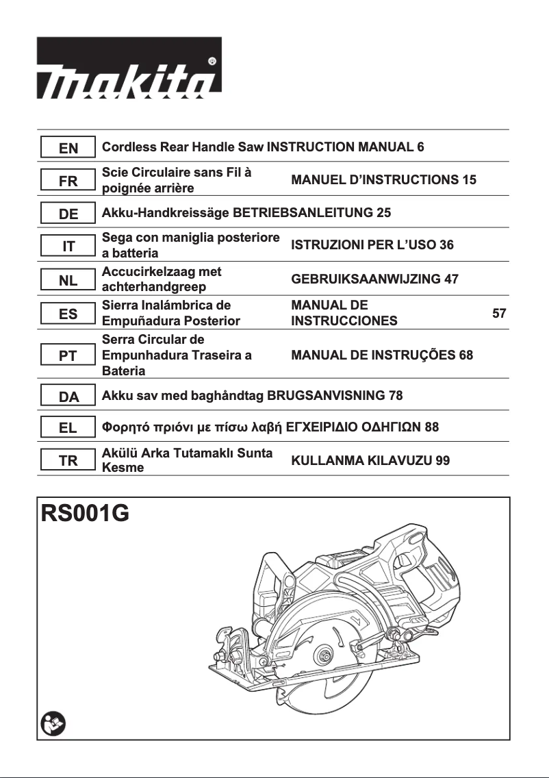 Page 1 de la notice Manuel utilisateur Makita RS001GM101