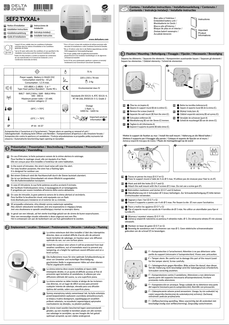 Page 1 de la notice Manuel utilisateur Delta Dore Tyxal+ SEF2