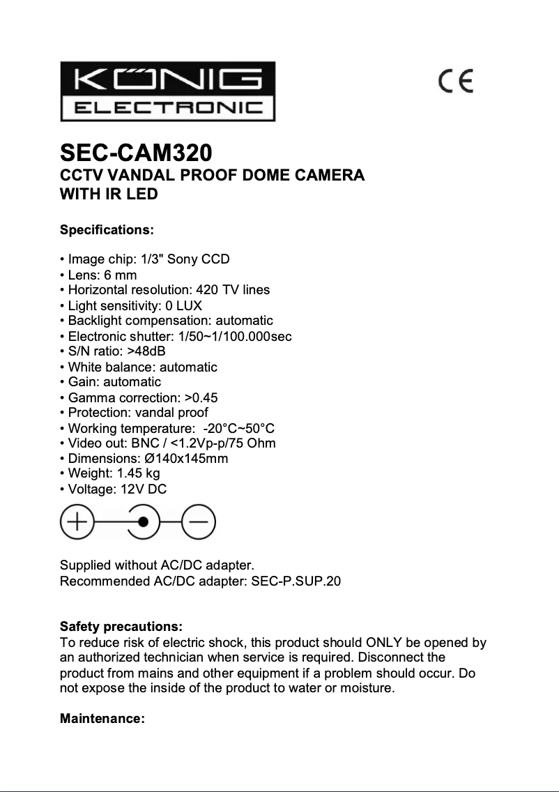 Image de la première page du manuel de l'appareil SEC-CAM320