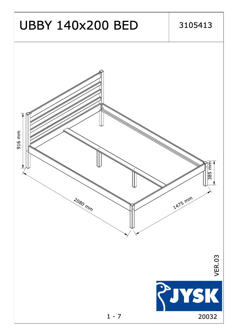 Page n°1 - Manuel utilisateur JYSK Ubby (140x200)