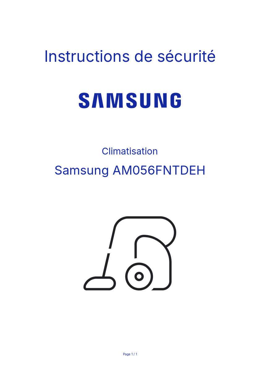 Page n°1 - Instructions de sécurité Samsung AM056FNTDEH