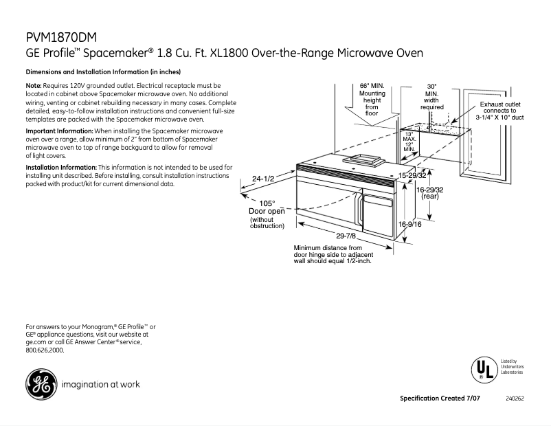 Page n°1 - Fiche technique GE PVM1870DMCC