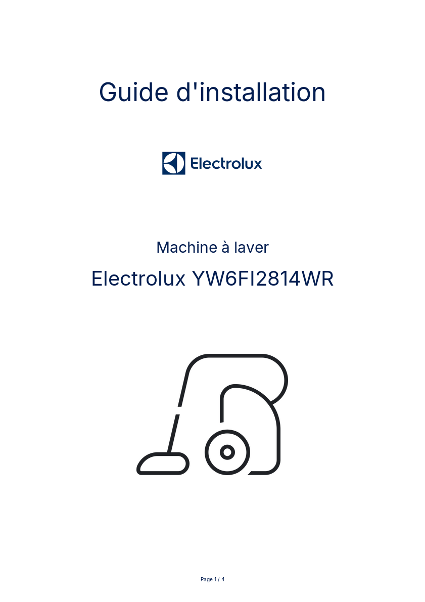 Page n°1 - Guide d'installation Electrolux YW6FI2814WR