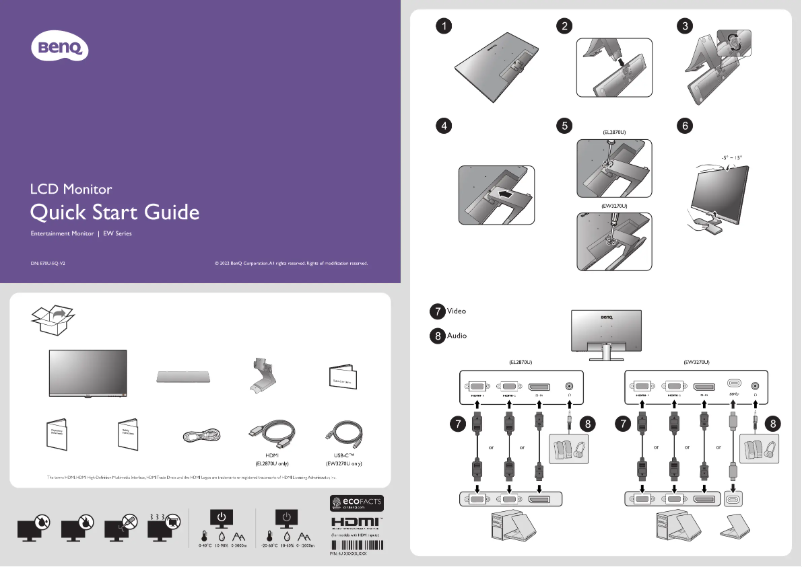 Page n°1 - Guide de démarrage rapide BenQ EL2870U