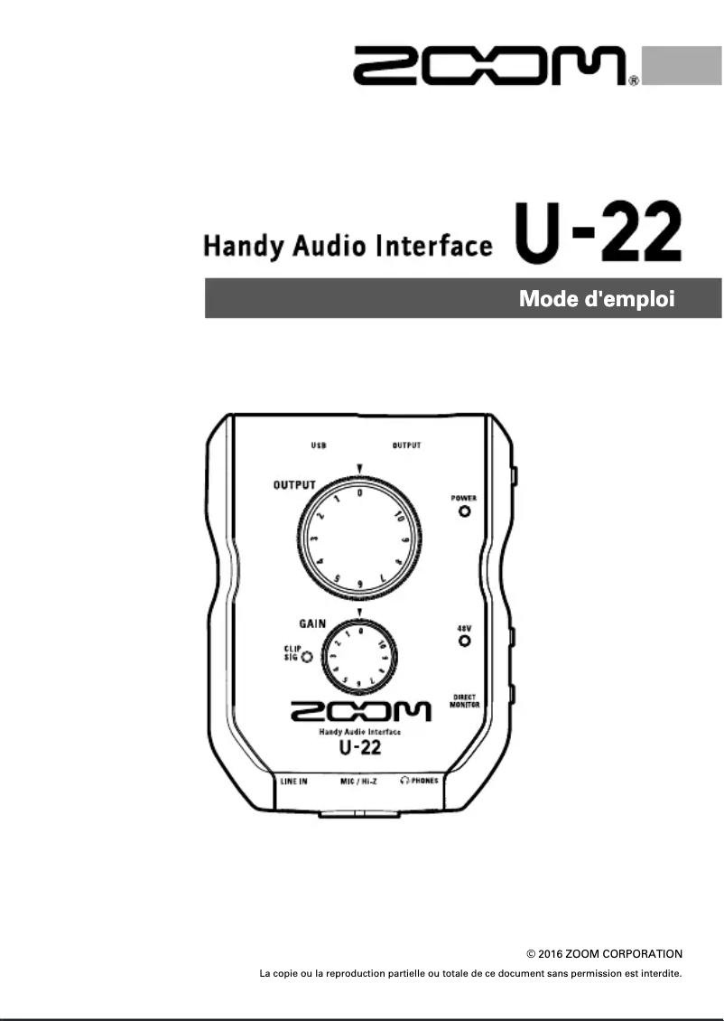 Page n°1 - Manuel utilisateur Zoom U-22