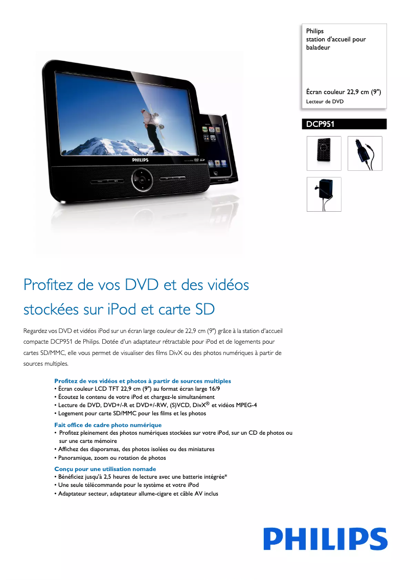 Page 1 de la notice Fiche technique Philips DCP951