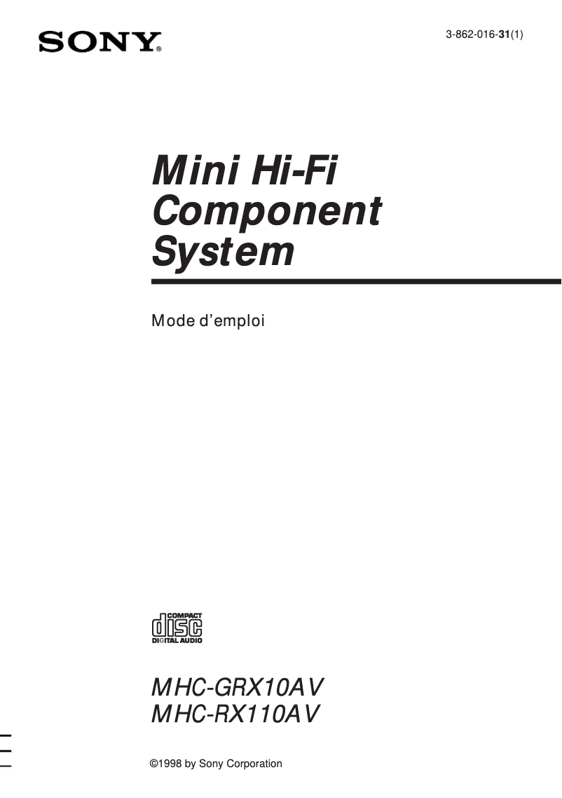 Image de la première page du manuel de l'appareil MHC-GRX10AV