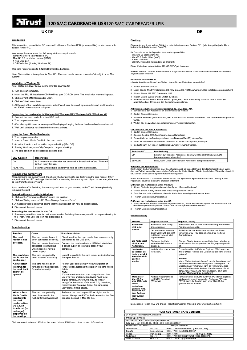 Page n°1 - Manuel utilisateur Trust SMC USB 120