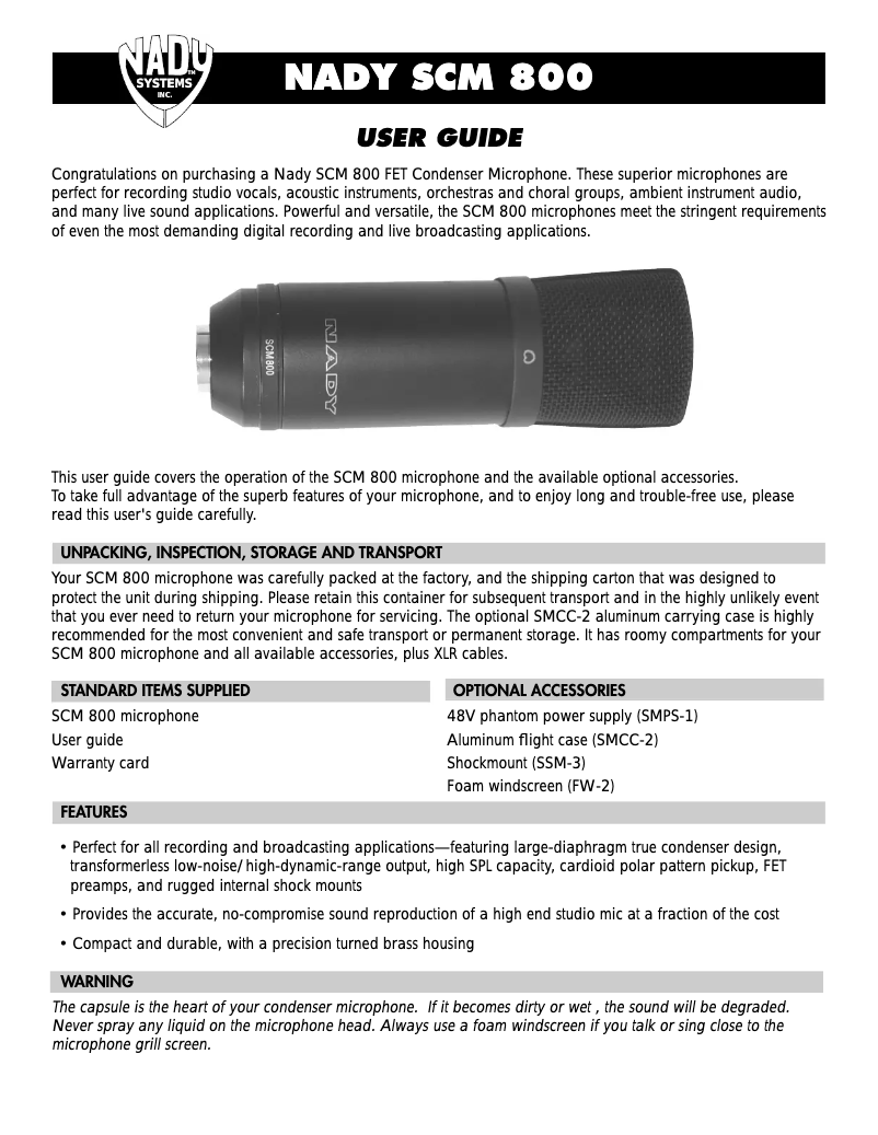 Image de la première page du manuel de l'appareil SCM 800