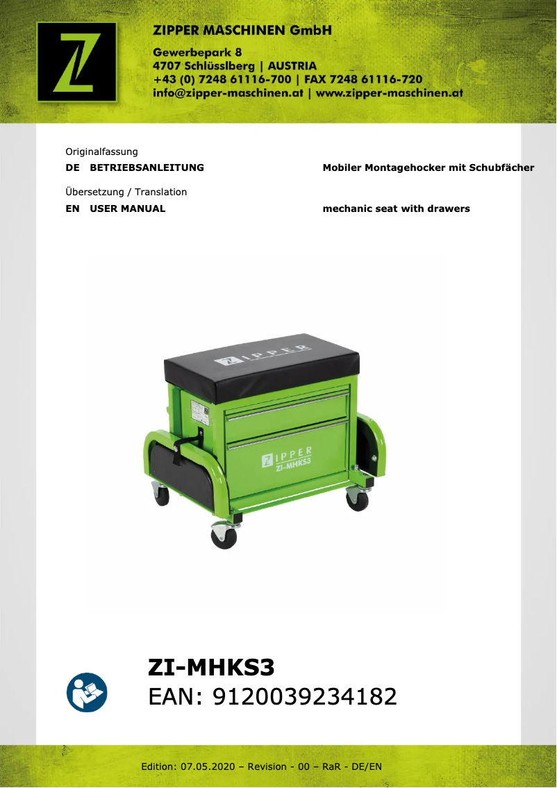 Page 1 de la notice Manuel utilisateur Zipper ZI-MHKS3