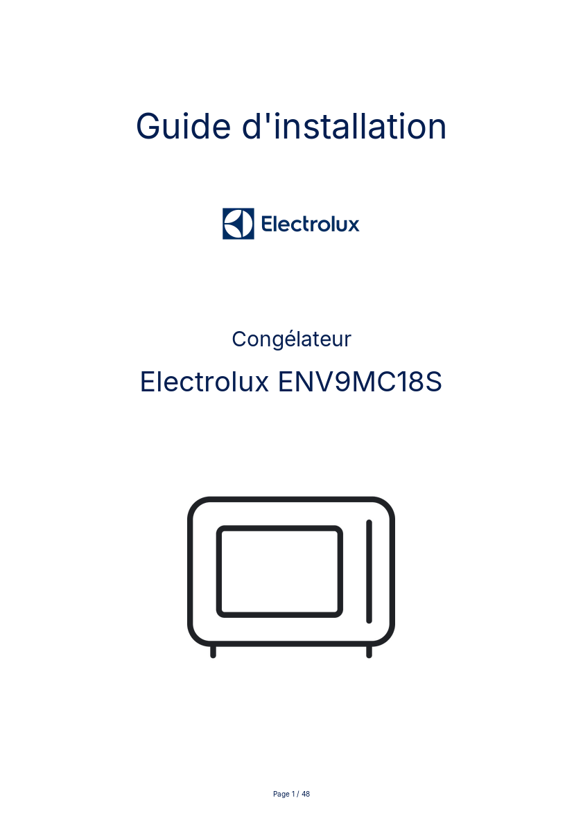 Page n°1 - Guide d'installation Electrolux ENV9MC18S