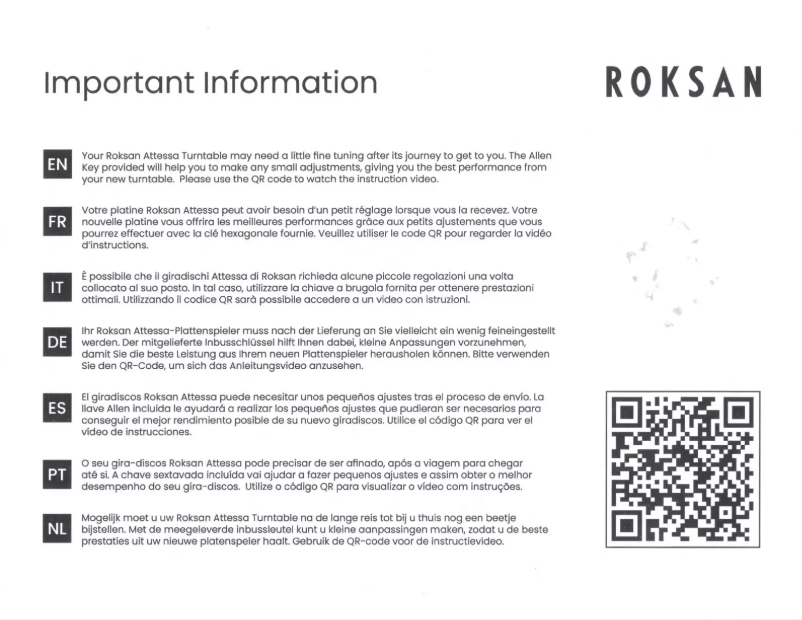 Page 1 de la notice Manuel utilisateur Roksan Attessa Turntable