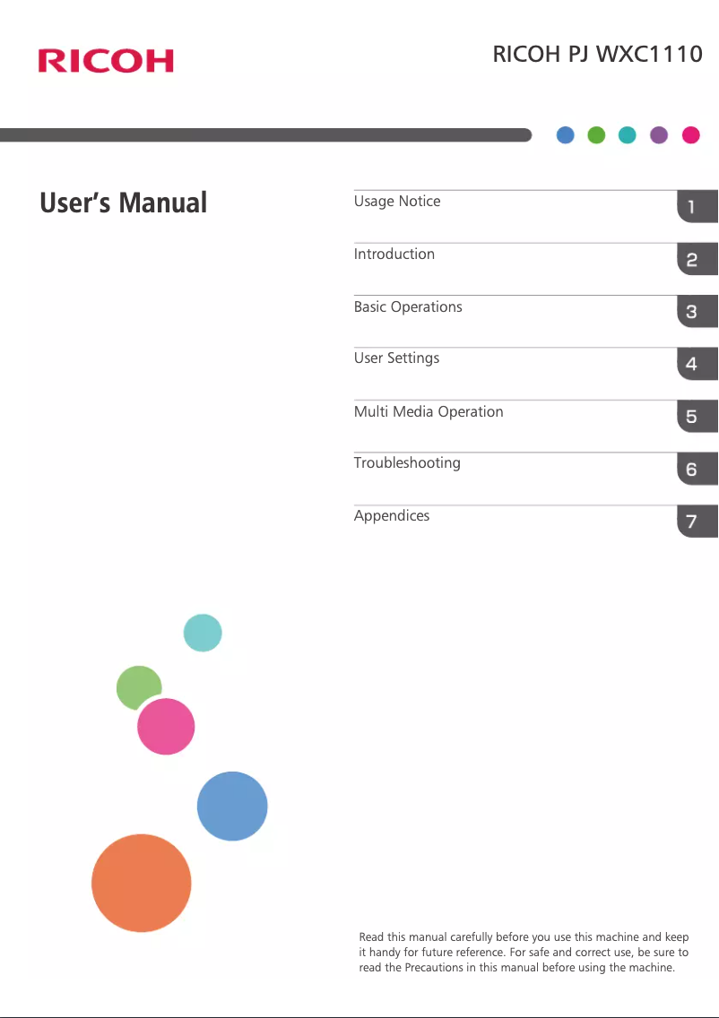 Page n°1 - Manuel utilisateur Ricoh PJ WXC1110