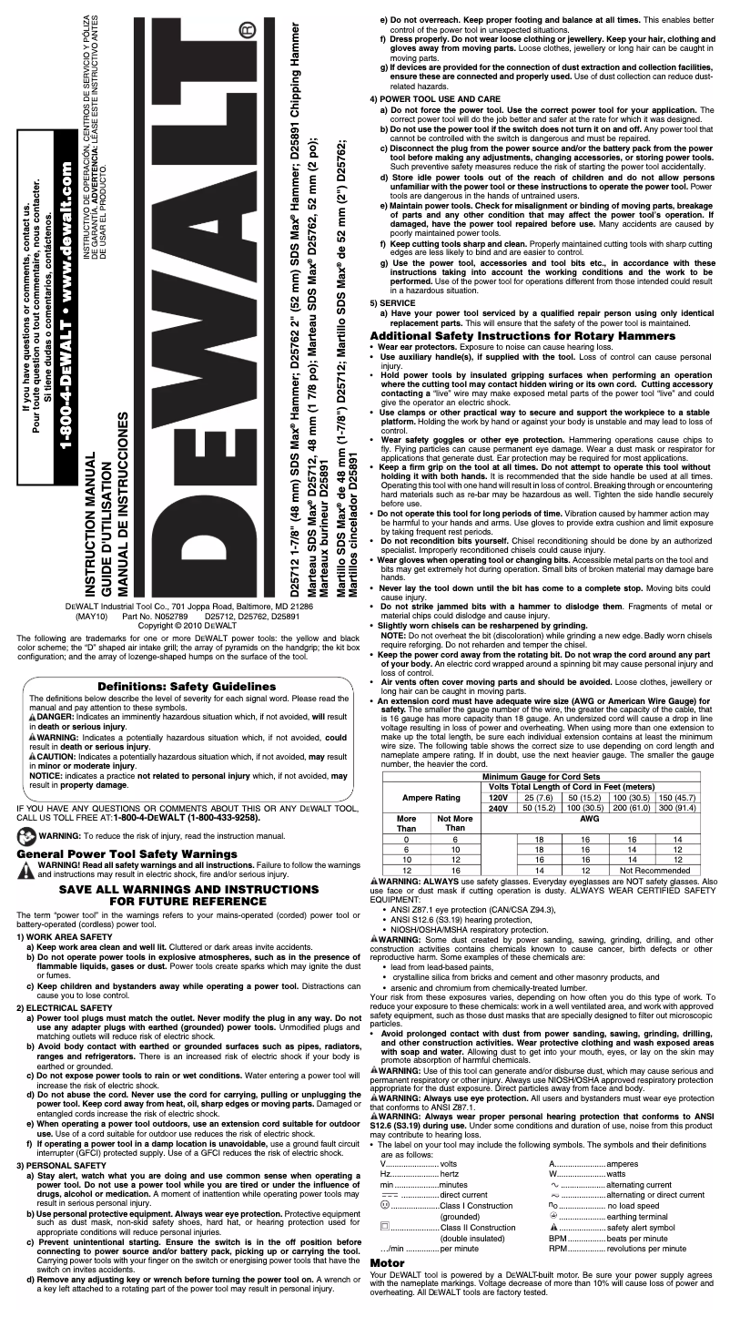 Page n°1 - Manuel utilisateur DeWalt D25891K
