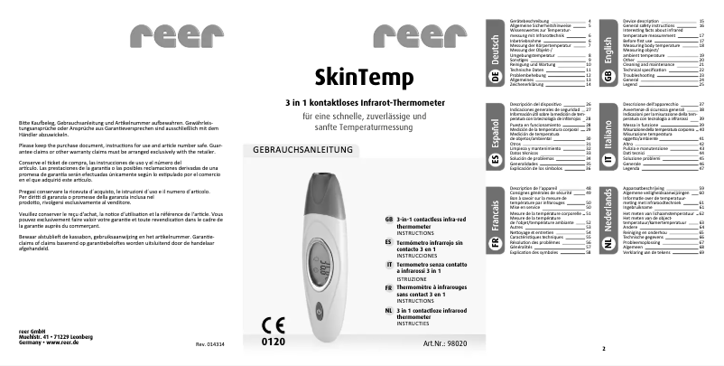 Page 1 of the manual User Manual Reer SkinTemp 3in1