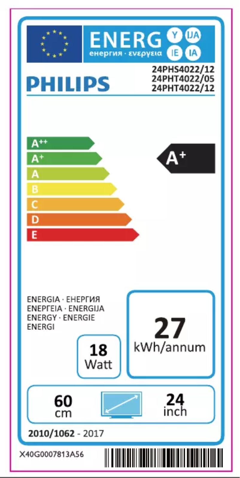 Page 1 de la notice Label énergétique Philips 24PHT4022