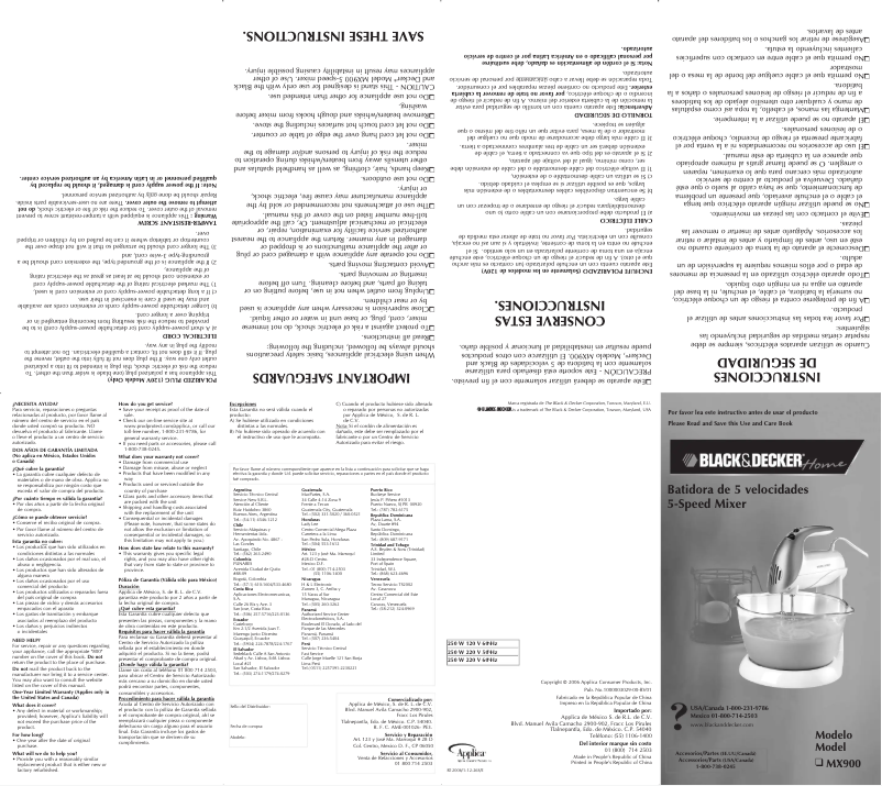Page 1 de la notice Manuel utilisateur Black & Decker MX900