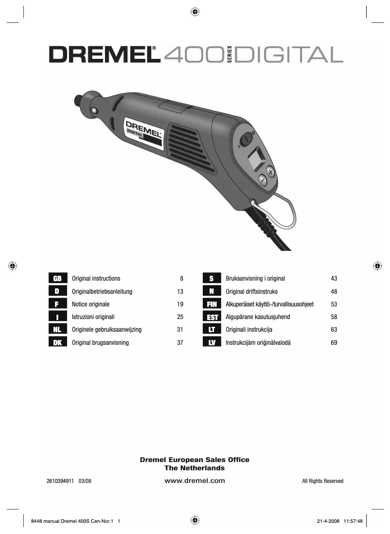 Page 1 de la notice Manuel utilisateur Dremel 400-4/80