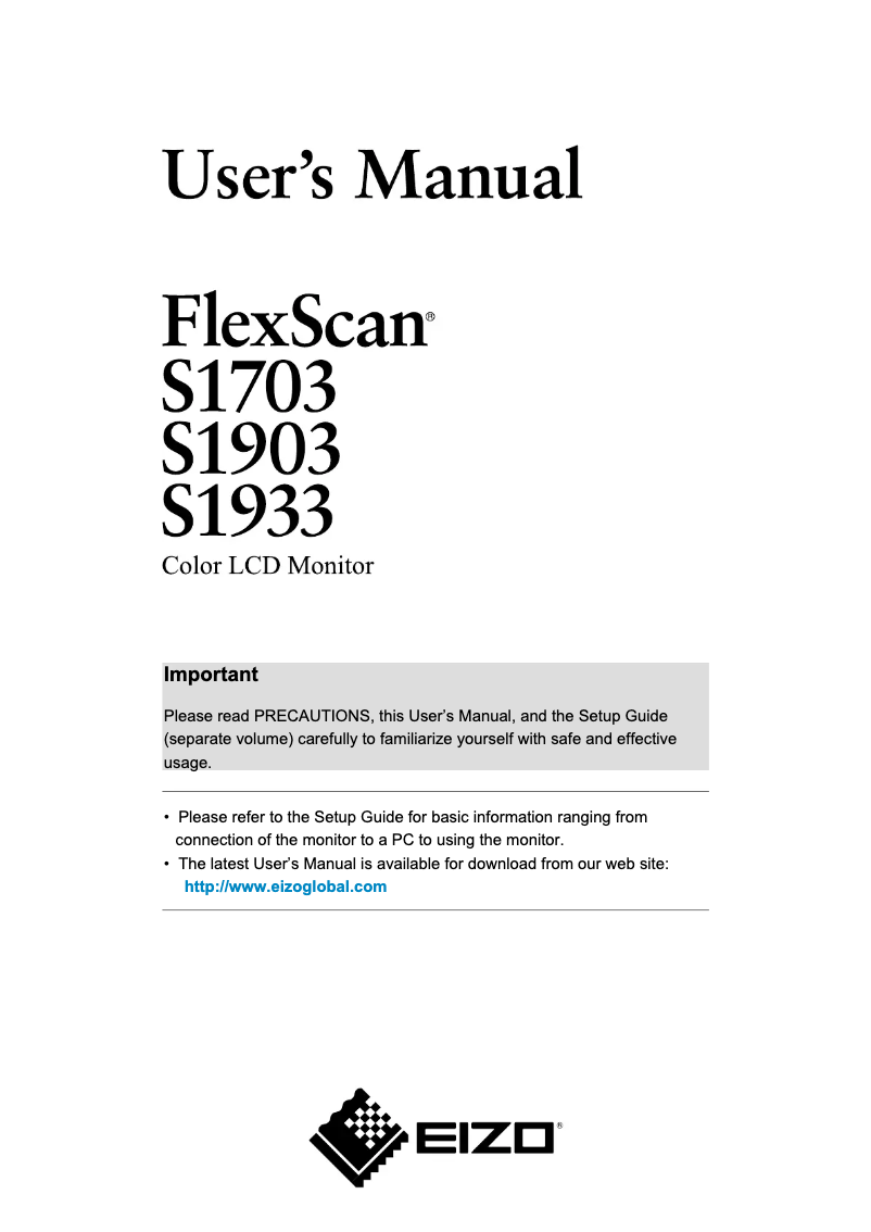 Page 1 de la notice Manuel utilisateur Eizo FlexScan S1703