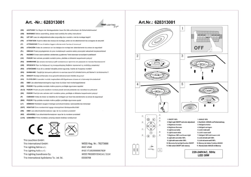 Page 1 de la notice Manuel utilisateur Trio Lighting Shaolin 628313001