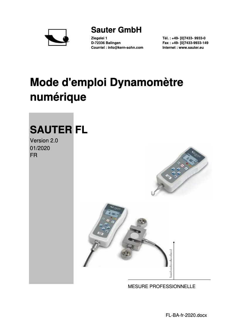 Page 1 de la notice Manuel utilisateur Kern FL 20K